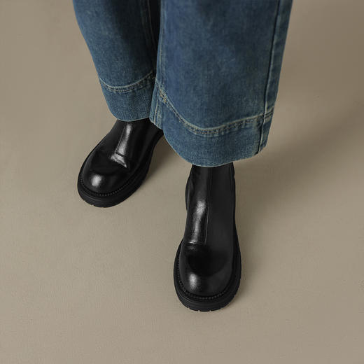 阿么手工女鞋英伦风切尔西靴2025新款真皮时尚透气时装短靴3.5CM 商品图3