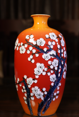 高温窑变中华红颜色釉堆画《为有暗香来》