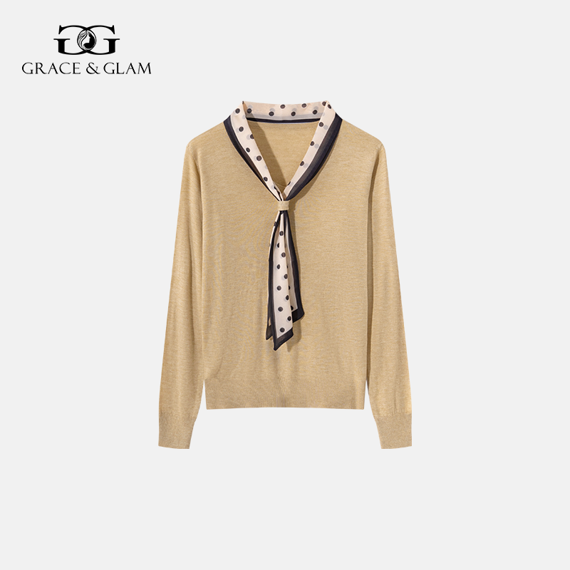 Grace&Glam 雅致减龄波点丝巾领带针织衫