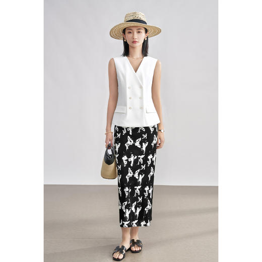 米思阳2026春季老钱风极简双排扣无袖马甲修身显瘦白色外套女4340 商品图1