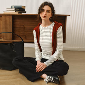 OLrain欧芮儿2025新款女秋季休闲慵懒条纹修身圆领长袖打底T恤