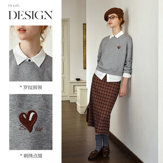 OLrain欧芮儿法式灰色套头卫衣2025秋季新款简约通勤时尚百搭上衣 商品图1