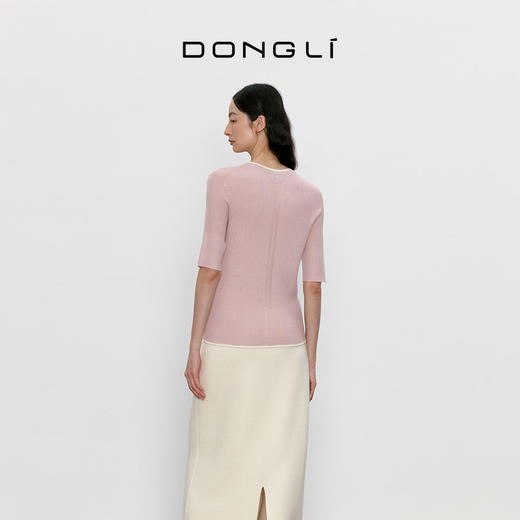 东黎 • 我不被驯化 柔律 山羊绒桑蚕丝女士撞色边圆领半袖 5392 商品图3