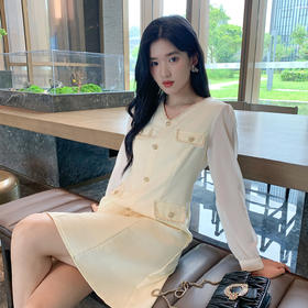 奢姿大码女装2025秋季减龄假口袋V领连衣裙胖妹妹小香风时尚裙子9953857141