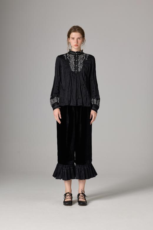 Renlisu 25AW 石墨黑真丝刺绣立领衬衫 商品图3