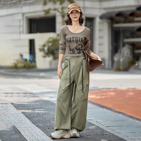 HR YJLY8601韩系时尚休闲套装字母印花长袖T工装阔腿裤两件套