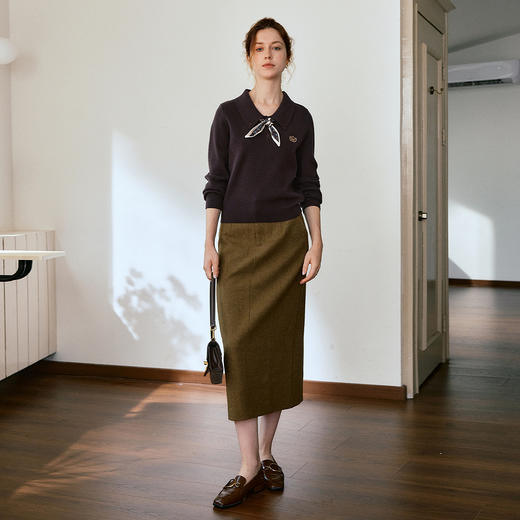 OLrain欧芮儿POLO领通勤风毛织套头衫女秋季2025新款搭配丝巾毛衣 商品图2