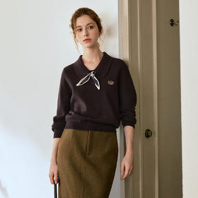 OLrain欧芮儿POLO领通勤风毛织套头衫女秋季2025新款搭配丝巾毛衣