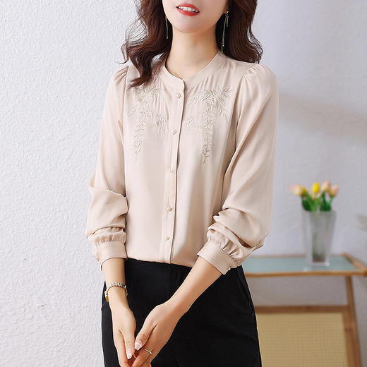 24205真丝衬衫女2025新款夏季刺绣圆领气质中年大码妈妈装桑蚕丝上衣 商品图1