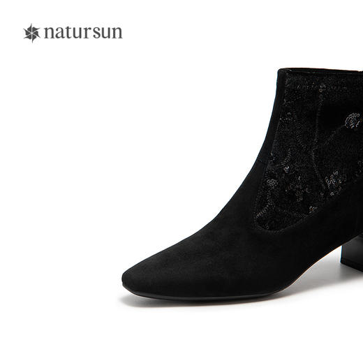 natursun复古弹力靴女黑色瘦瘦靴时尚百搭袜靴短筒靴N25506205 商品图3