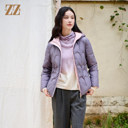 佐尔美冬季新款 双面穿气质连帽羽绒服女M44YY02 商品图1