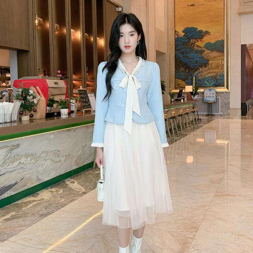 奢姿大码女装2025秋季时尚V领褶皱设计连衣裙胖妹妹气质拼接裙子9953853590 商品图4