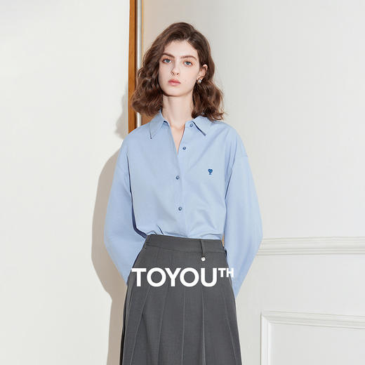 初语爱心刺绣衬衫女上衣简约设计感内搭外套纯棉衬衣 商品图0