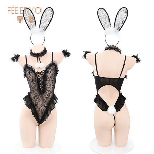 【情趣内衣】霏慕 萌兔蕾丝露臀连体衣套装 兔女猫女6998 商品图12