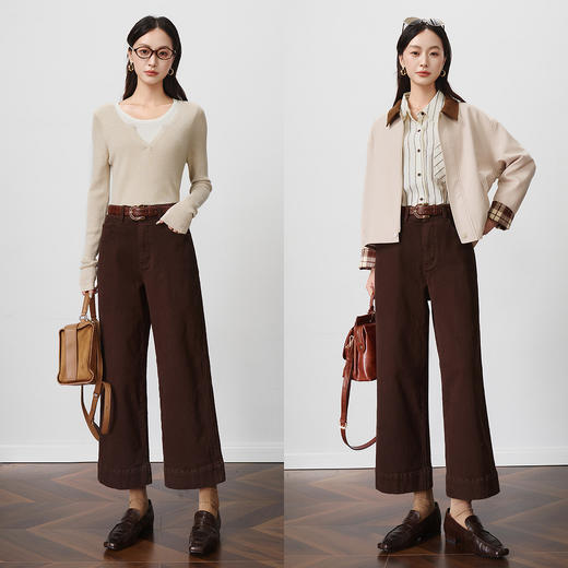 OLrain欧芮儿2025新款女秋季简约百搭直筒牛仔九分裤显瘦咖色裤子 商品图2