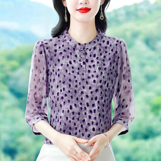 KQL B41N6584圆点气质时尚衬衫休闲圆领薄款中袖雪纺衫 商品图0