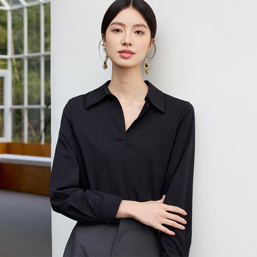 IWY/黑色V领职业衬衫女气质百搭衬衣工装高级感教资面试职业装25B755 商品图6