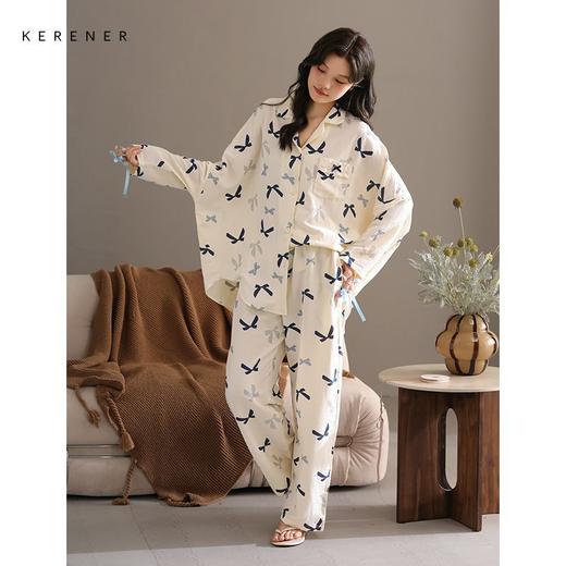 可人儿春秋季带bra泡泡绵女士长袖长裤睡衣可外出小众家居服套装 商品图3