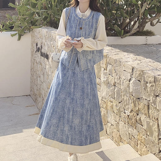 裁缝学苑AQ523新中式牛仔马甲纸样衬衫半身裙女装套装 商品图1