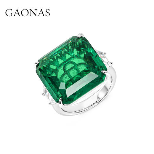 GAONAS 经典臻奢贵气女王绿色方形戒指11475JG 商品图1