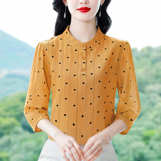 KQL B41N6586洋气七分袖复古衬衫时尚妈妈装气质薄款上衣 商品图0