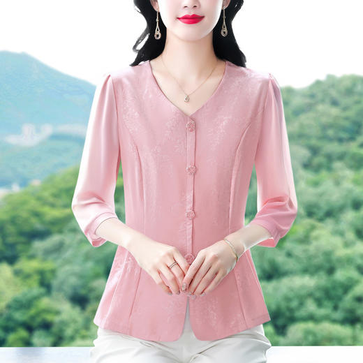 KQL B41N6587纯色中袖衬衫时尚大码上衣宽松遮肚修身显瘦小衫 商品图3