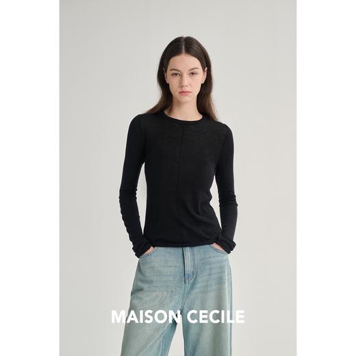 MAISON CECILE 三色/修身显瘦百搭分割设计水溶羊毛长袖打底衫 商品图3