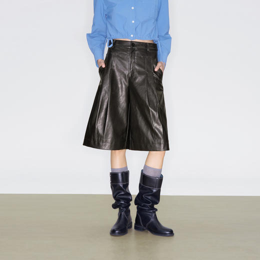 马君妍同款lost in echo2025早秋新款帅气宽松显瘦压褶A型宽松中长PU裤子女 商品图4