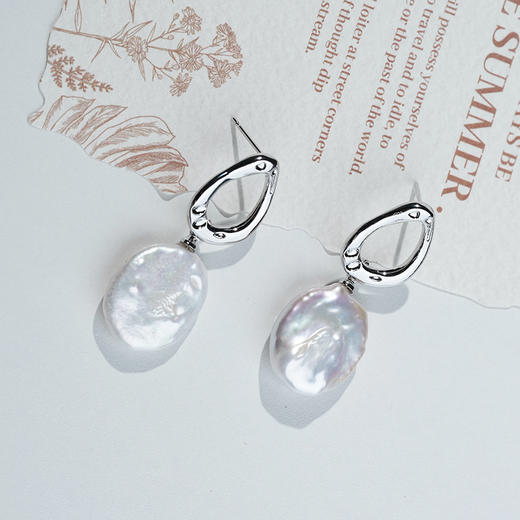 铜合金 圆盘巴洛克淡水珍珠耳环 商品图2