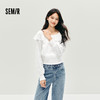 森马长袖衬衫女短款白色绣花浪漫秋2025新款荷叶边一字肩衬衣温柔 商品缩略图1