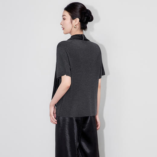 「高货wl」全新升级【铂金会员293/天猫399/差价106】(02455)洛诗琳美丽诺羊毛针织衫2025秋季气质压褶围巾针织短袖 商品图4