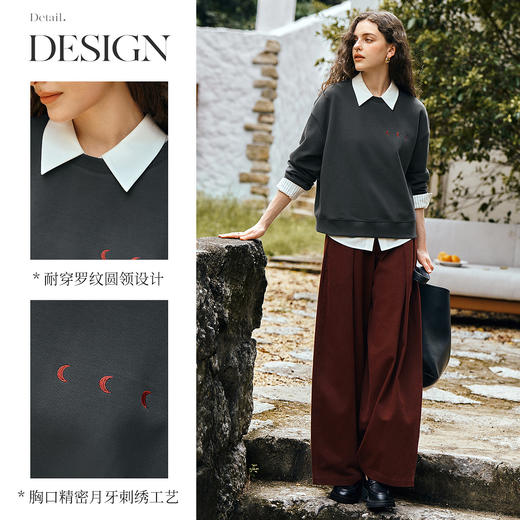 OLrain欧芮儿休闲宽松显瘦月亮刺绣卫衣女秋季2025新款长袖上衣 商品图1