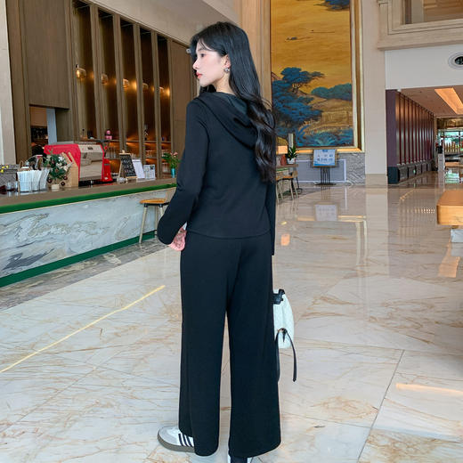 奢姿大码女装2025秋季减龄花边抽绳连帽时尚两件套胖妹妹休闲套装9953969886 商品图3