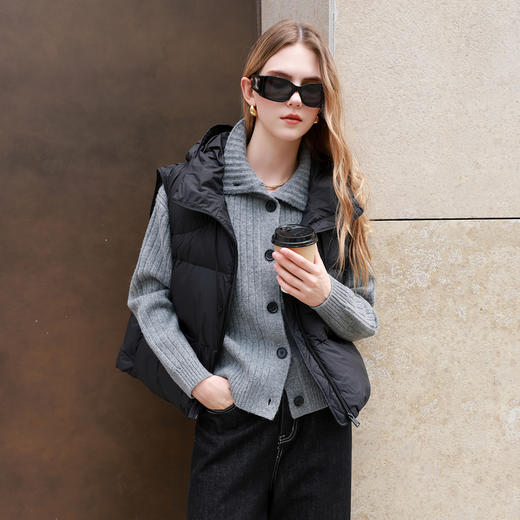 三彩2025冬季新款连帽羽绒马甲90白鸭绒短款休闲叠穿M 商品图1