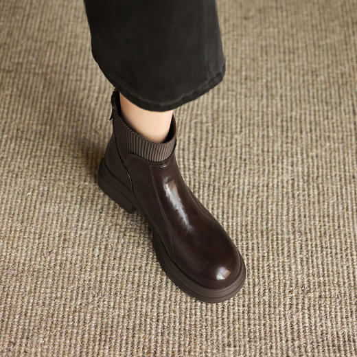 阿么手工女鞋英伦风针织毛线筒圆头短靴新款透气百搭及踝靴3.5CM 商品图2