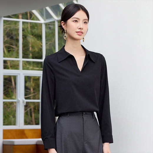 IWY/黑色V领职业衬衫女气质百搭衬衣工装高级感教资面试职业装25B755 商品图2