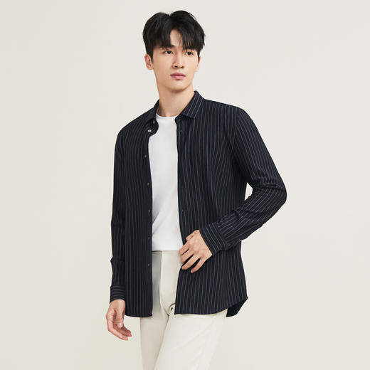 【无缝/高弹衬衫】柒牌男装休闲针织长袖衬衫秋季中青年翻领衬衣129A70540 商品图1