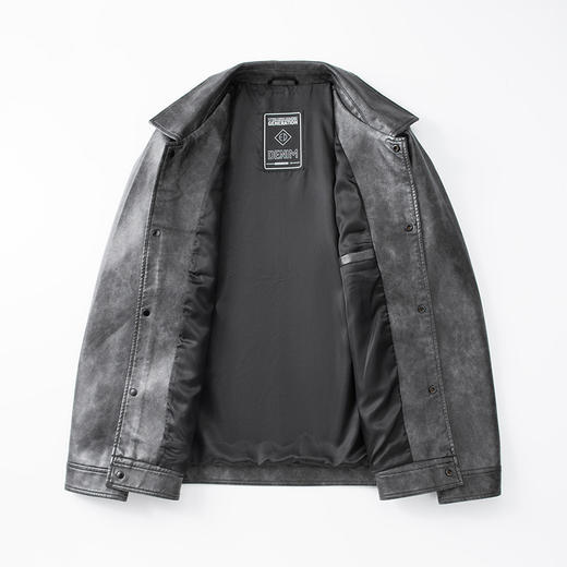 【DWD】大依优型大码皮衣夹克秋季新款男士休闲设计感时尚气质加肥加大码翻领皮夹克男PU皮衣商务 商品图3