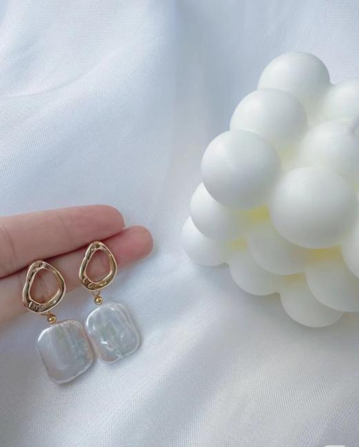 铜合金 圆盘巴洛克淡水珍珠耳环 商品图4