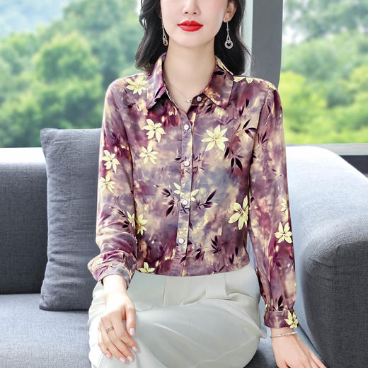 KQL E333M3291妈妈印花衬衫减龄大码长袖遮肉宽松洋气上衣 商品图0