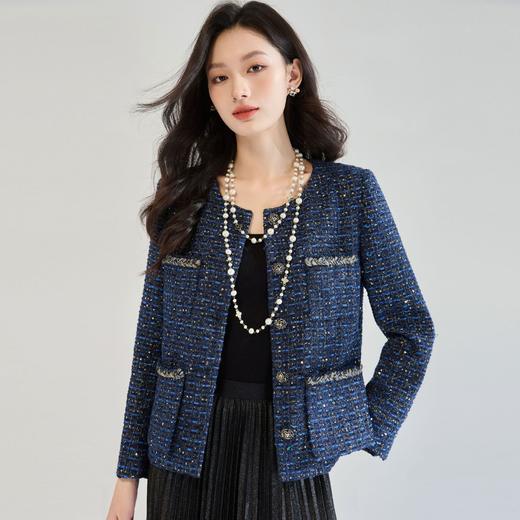 SH 25107璀璨星蓝重工亮片编织粗花呢名媛风小香风外套 商品图2