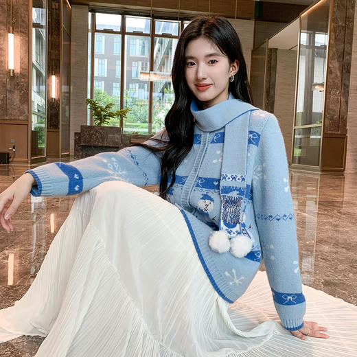 奢姿大码女装2025秋季新款胖妹妹时尚减龄撞色冬日风长袖针织开衫9653335186 商品图2