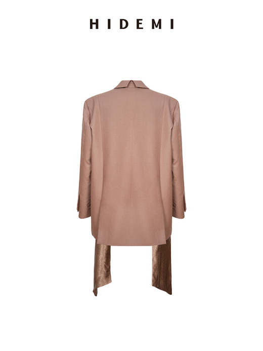 HIDEMI 进口极细精纺羊毛定染高级豆沙裸灰粉色纯醋酸丝巾多穿式廓形西装外套 商品图8