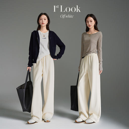 OLrain欧芮儿2025新款女秋季雪尼尔休闲松紧直筒裤慵懒通勤长裤子 商品图1