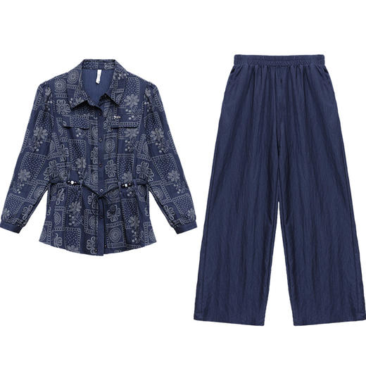 QYM 25A15-Y时尚两件套装刺绣衬衫+直筒阔腿裤套装 商品图4