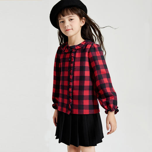 笛莎Deesha 2025秋季新款女童气质翻领磨毛格纹长袖衬衫 商品图1