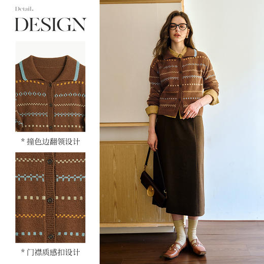 OLrain欧芮儿休闲复古翻领宽松慵懒毛衣开衫女秋季2025新款上衣 商品图1