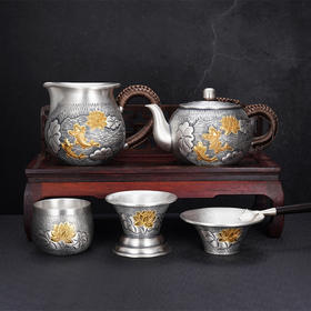 子佩集S999银【年年有余】摆件小茶壶公道杯茶杯茶托茶漏【YH6500017-10】2508