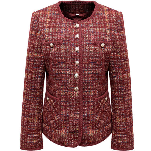 QYM 25YS15-Y时尚小香风外套单排扣休闲上衣格纹外套 商品图4