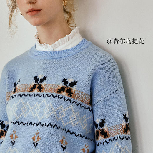 OLrain欧芮儿费尔岛提花套头毛织羊毛衫女秋2025新款宽松慵懒毛衣 商品图2